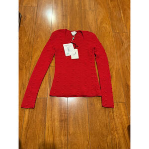 Women's Bottega Veneta Red Compact Pom Pom Cotton Sweater S